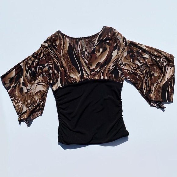 Y2K 90's Animal print short bell sleeve top Women's Medium - Picture 1 of 6